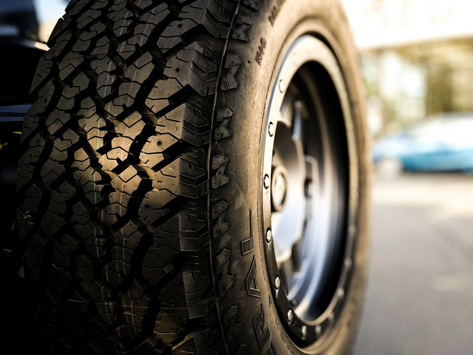 Close-up of rugged car tire